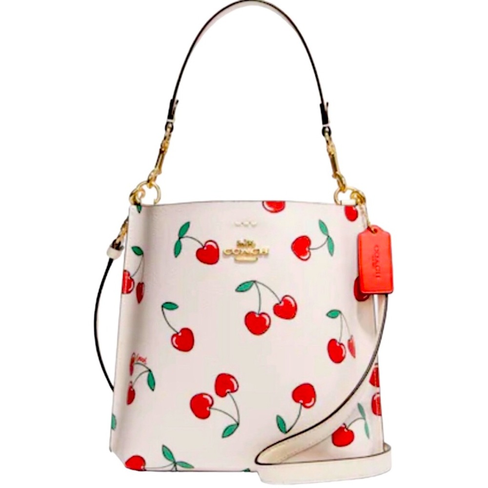 🔥Price Drop Coach Mollie Bucket 22 With Heart Cherry Print bag.